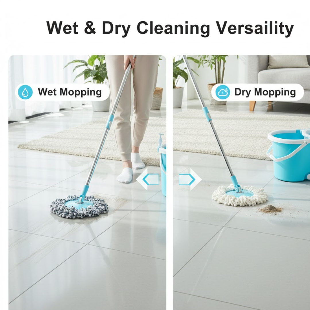 Plastic Spinner Bucket Floor Cleaning Mops Set