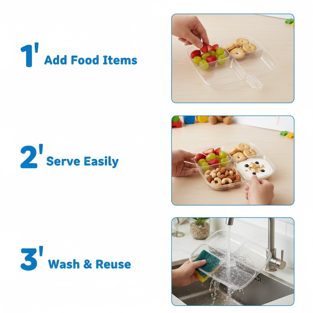 Plastic Kitchen Trays for Serving (4 Compartment / 1 Pc)
