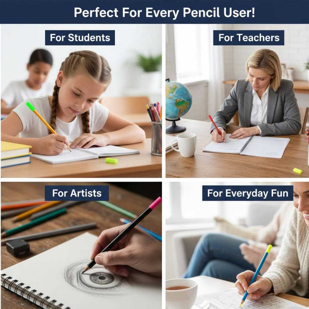 Pencil Top Eraser Rubber Erasers (1 Pc / Mix Colour & Design)