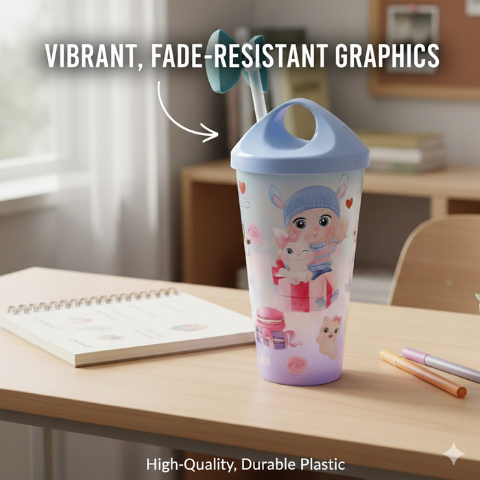 Unicorn Water Bottle with Straw & Lid for Kids (Without Light)