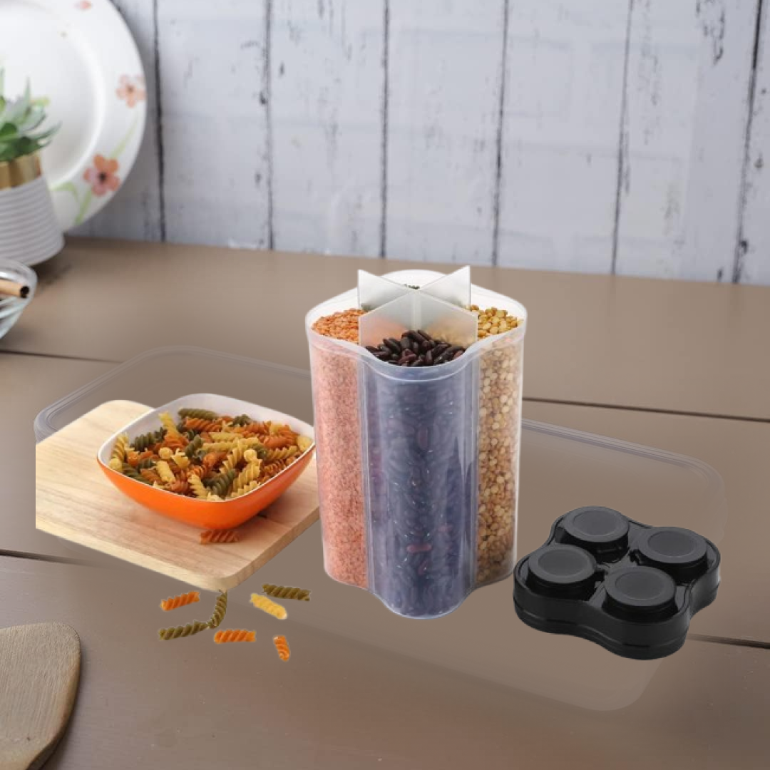 Plastic Lock Food Storage 4 Section Container Jar for Grocery, Fridge Container.
