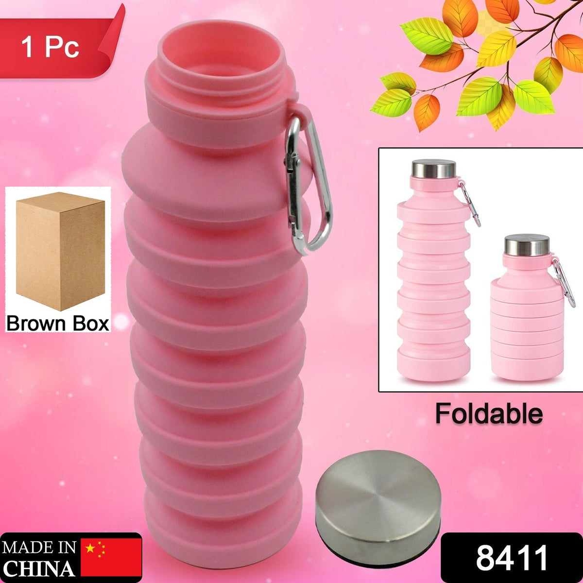 Foldable Silicone Leak Proof Sports Travel Water Bottle for  Gym Hiking 1 Pc 24 cm