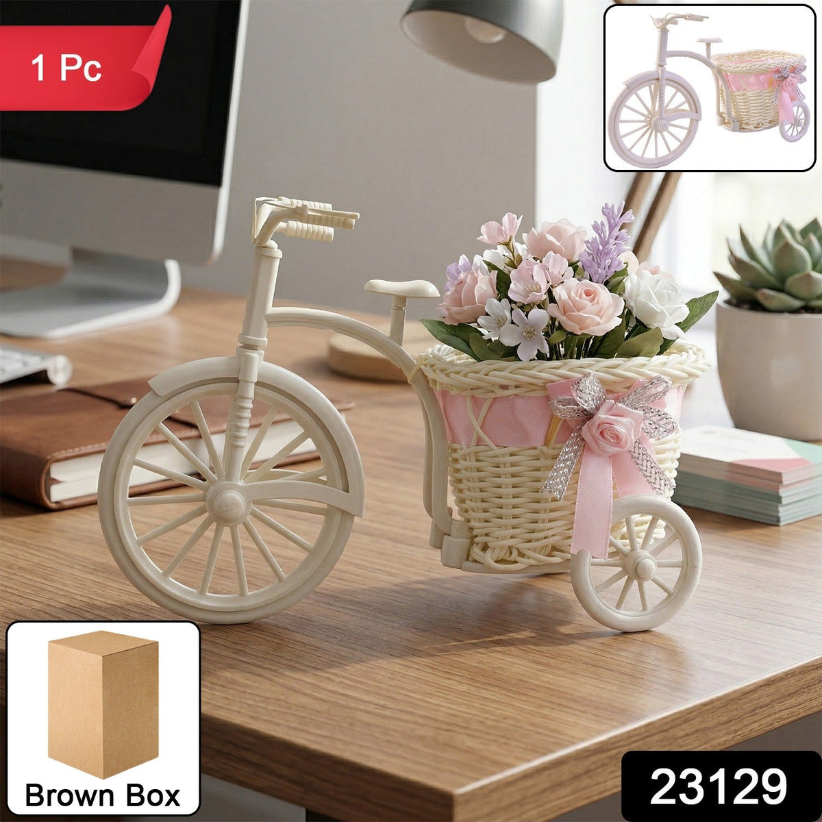 Decorative Bicycle Flower Pot with Basket (1 Pc)