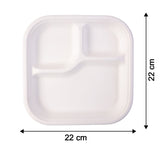 Vegnar Compostable Bagasse 3-Compartment Square Meal Plate