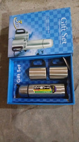 Double Wall Stainless Steel 500ml Vacuum Flask Gift Set with Two Cups (3 Pcs)