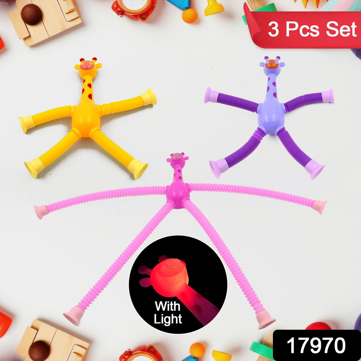 LED Telescopic Suction Cup Giraffe Toy (3 Pcs Set)