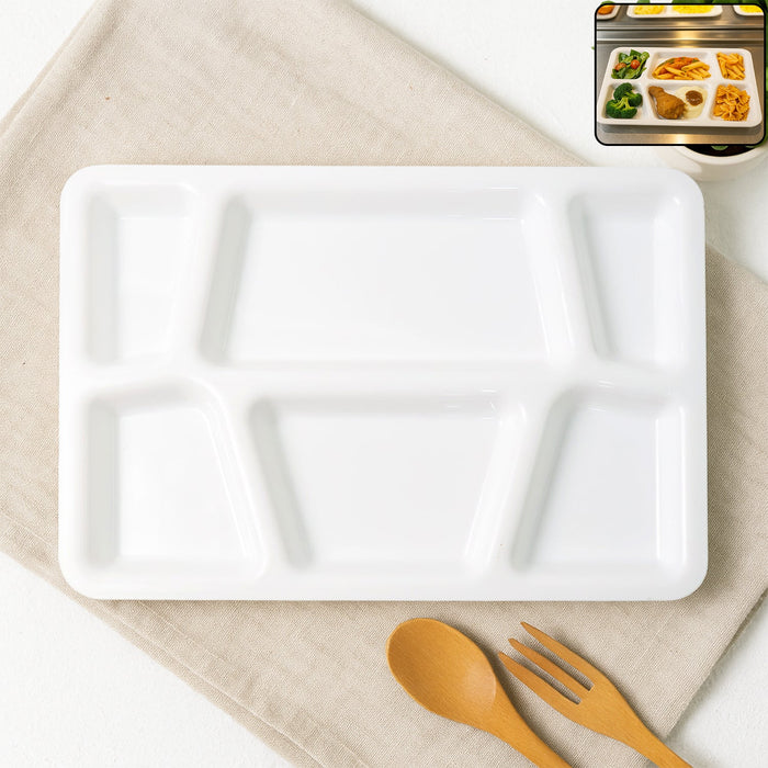 Plastic Multi-Compartment Rectangular Meal Serving Tray / Plate (1 Pc / White)