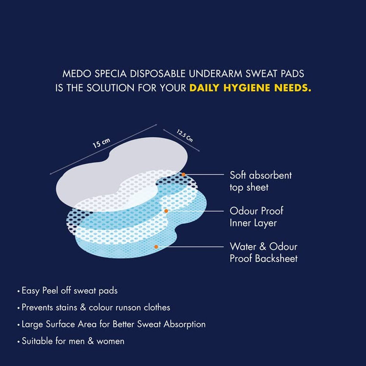 Underarms Sweat Pads Disposable Highly Absorbent Pads Cotton (Pack of 10)