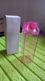 Plastic Milk Carton Colorful Clear Water Bottle, 17 Oz Portable Milk Box