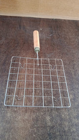 Stainless Steel Square Papad jali, Barbecue Grill Rack with Wooden Handle (1 Pc)