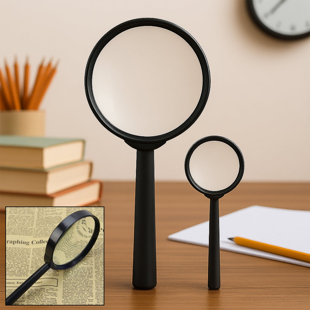 Magnifying glass Lens - reading aid made of glass - real glass magnifying glass that can be used on both sides - glass breakage-proof magnifying glass, Protect Eyes, 90mm & 60mm (2pc Set)