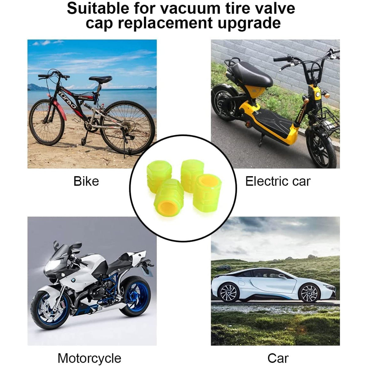 Luminous Tyre Valve Caps – Glow-in-the-Dark Air Stem Covers (4 Pcs / Mix Colour)