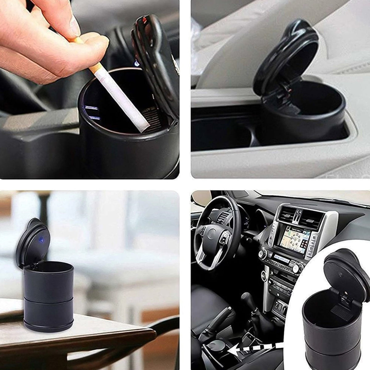 Premium Quality LED Illuminated Car Ashtray with Lid and Detachable Holder (1 Pc)