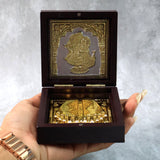 Golden Charan Paduka in Wooden Box – Spiritual Gift & Pooja Accessory