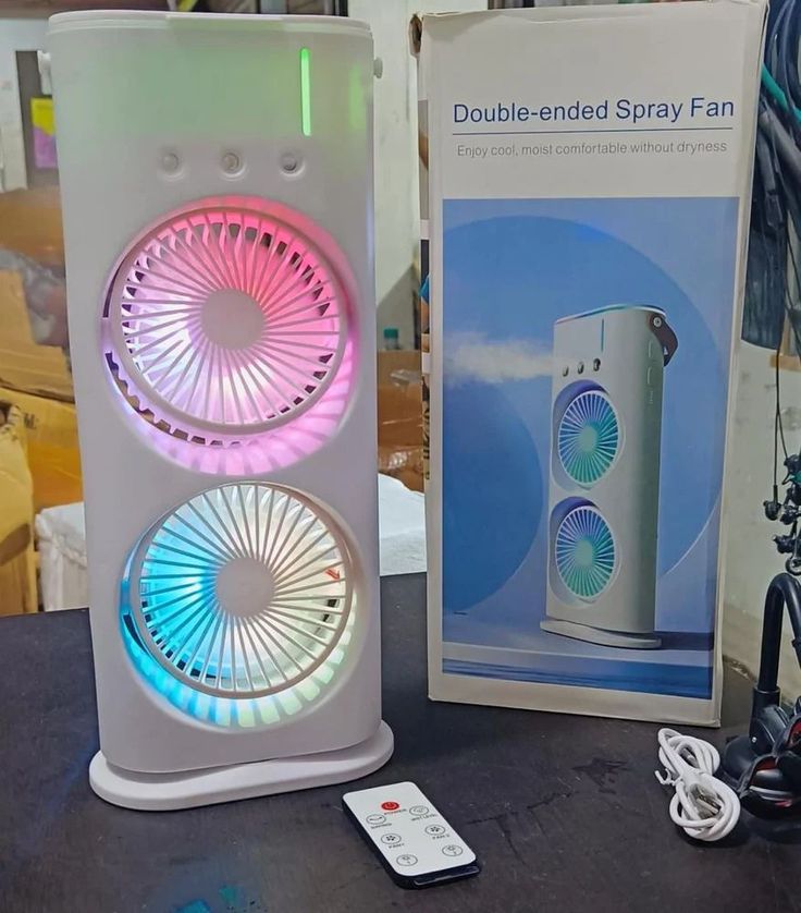 Electric Fan Desktop Double-Head Powerful Air (1 Pc / With Remote / Plug and Play)