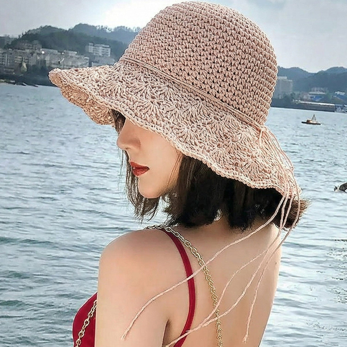 summer straw hat for beach and travel
