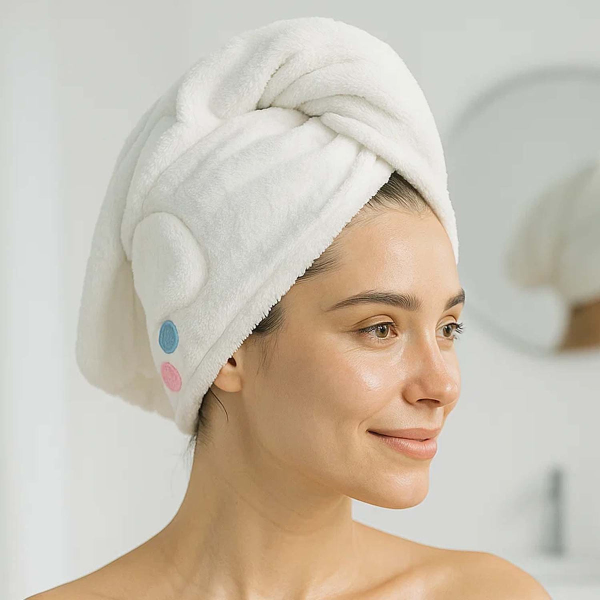 Cute Cartoon Hooded Hair Drying Towel Cap (1 Pc)