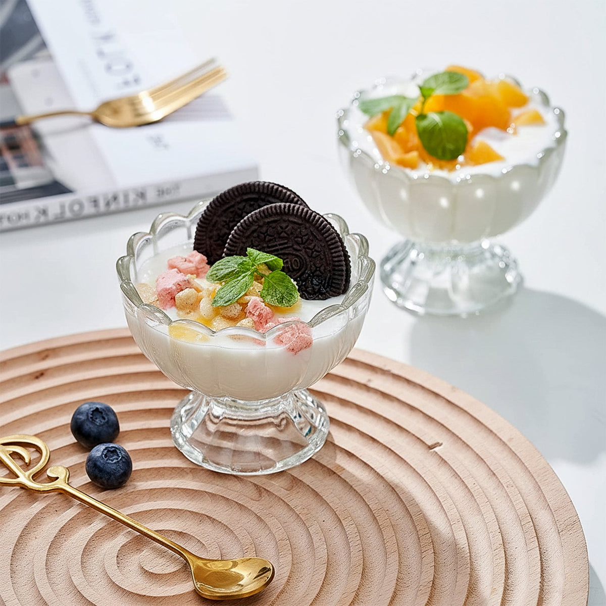 Serving Dessert Bowl Set - 6pcs Ice Cream, Salad, and Fruit Bowls (Brown Box)
