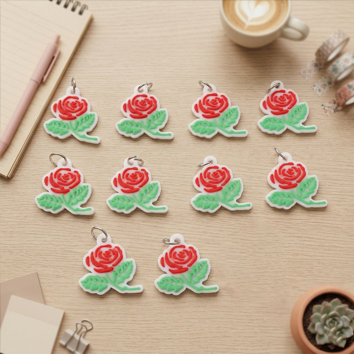 Rose Flower Design Bag Charm Keychain Set (10 Pc)