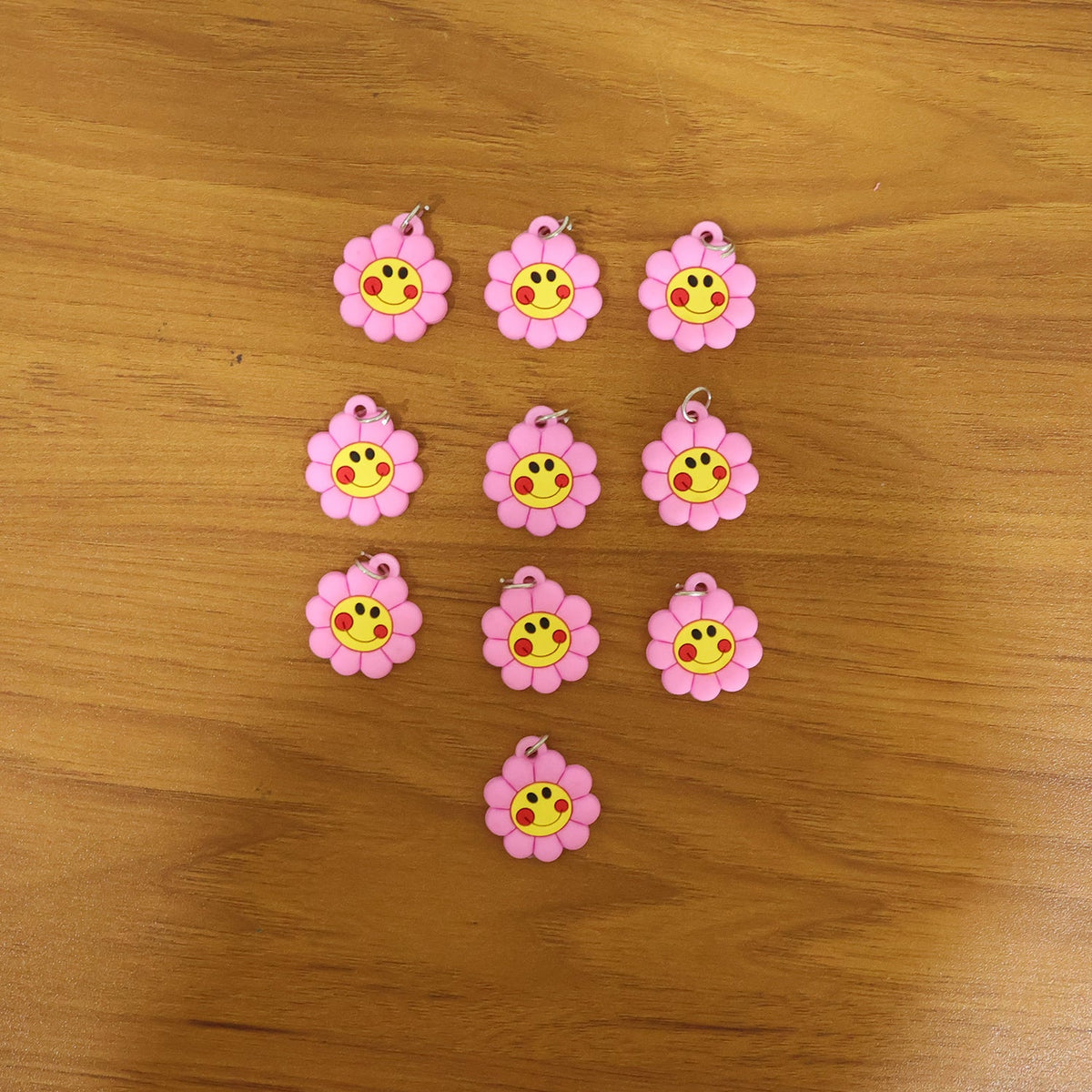 Cute Smiley Flower Shape Bag Charm Keychain Set (10 Pc)