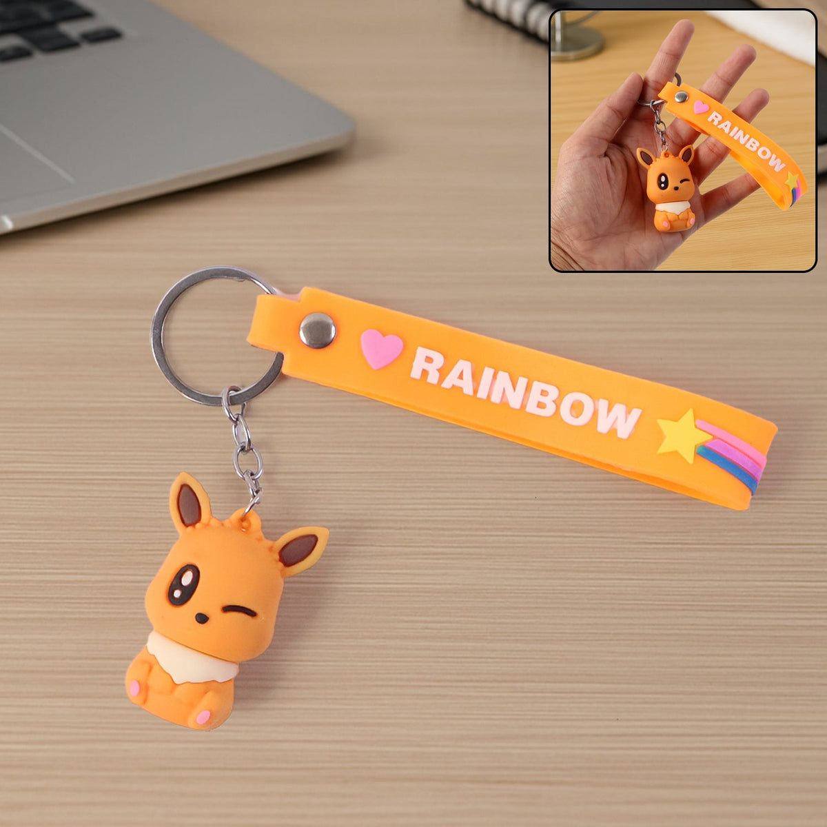 Cute Cartoon Silicone 3D Key Chain with Metal Hook & Strap (Pack of 1)
