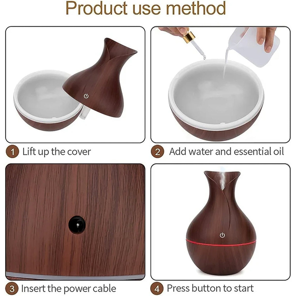 Mini Wooden Vase Pot Diffuser Cool Mist Atomization Humidifier (1 Pc)