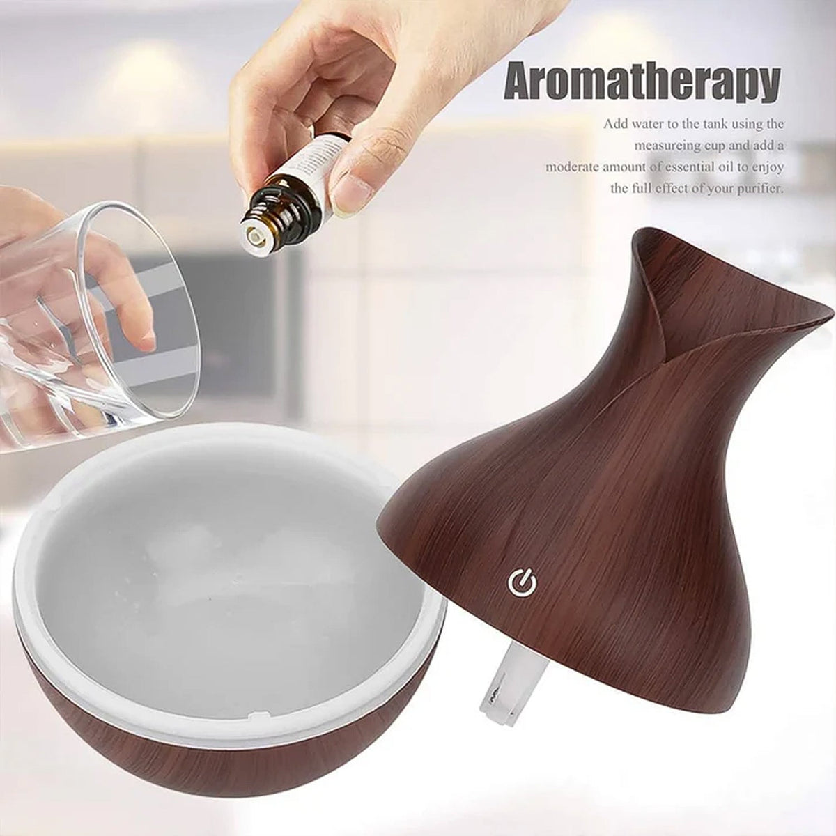Mini Wooden Vase Pot Diffuser Cool Mist Atomization Humidifier (1 Pc)