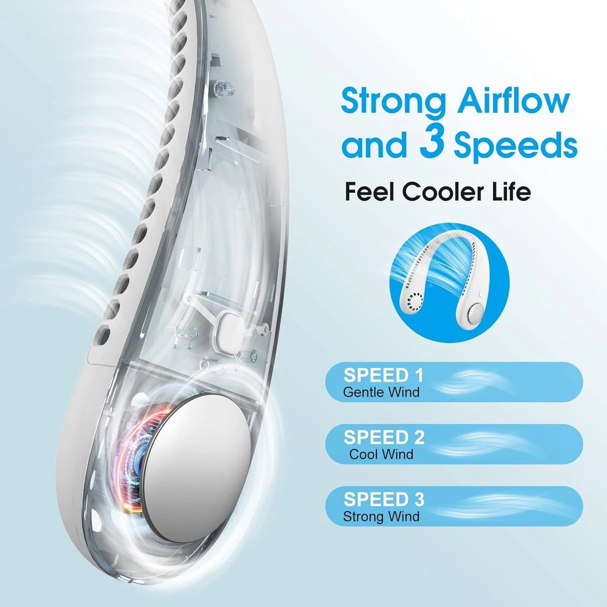 Portable Rechargeable Neck Fan (1 Pc, White Color)