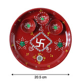Hand-Painted Decorative Pooja Thali with Ganesha Motif and Diyas