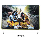 Peaceful Radha Krishna Village Scene Wall Art Frame (1 Pc, 45x30 Cm)