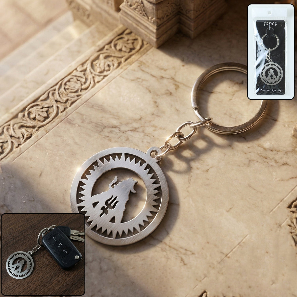 Premium Metal Round Mahakal Keychain 1 Pc