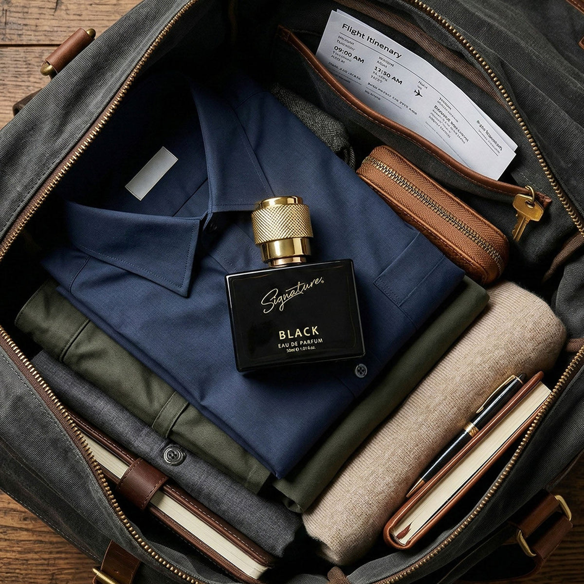Signature black perfume packaging design