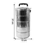 5 Compartment Lunch Box (Stainless Steel): Round Tiffin, Leakproof (16x5")