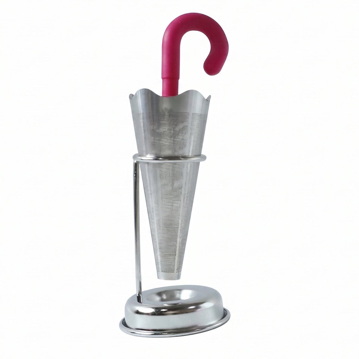 Stainless Steel Umbrella Tea Strainer with Stand Drip Tray Reusable Tea Infuser Filter (1 Pc)