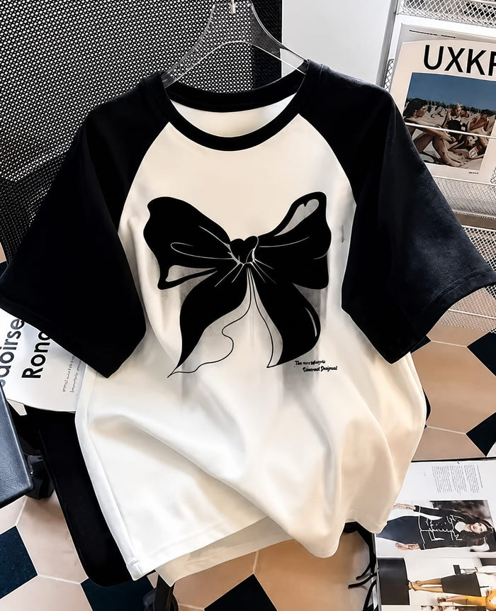 Unisex Oversized Raglan black bow