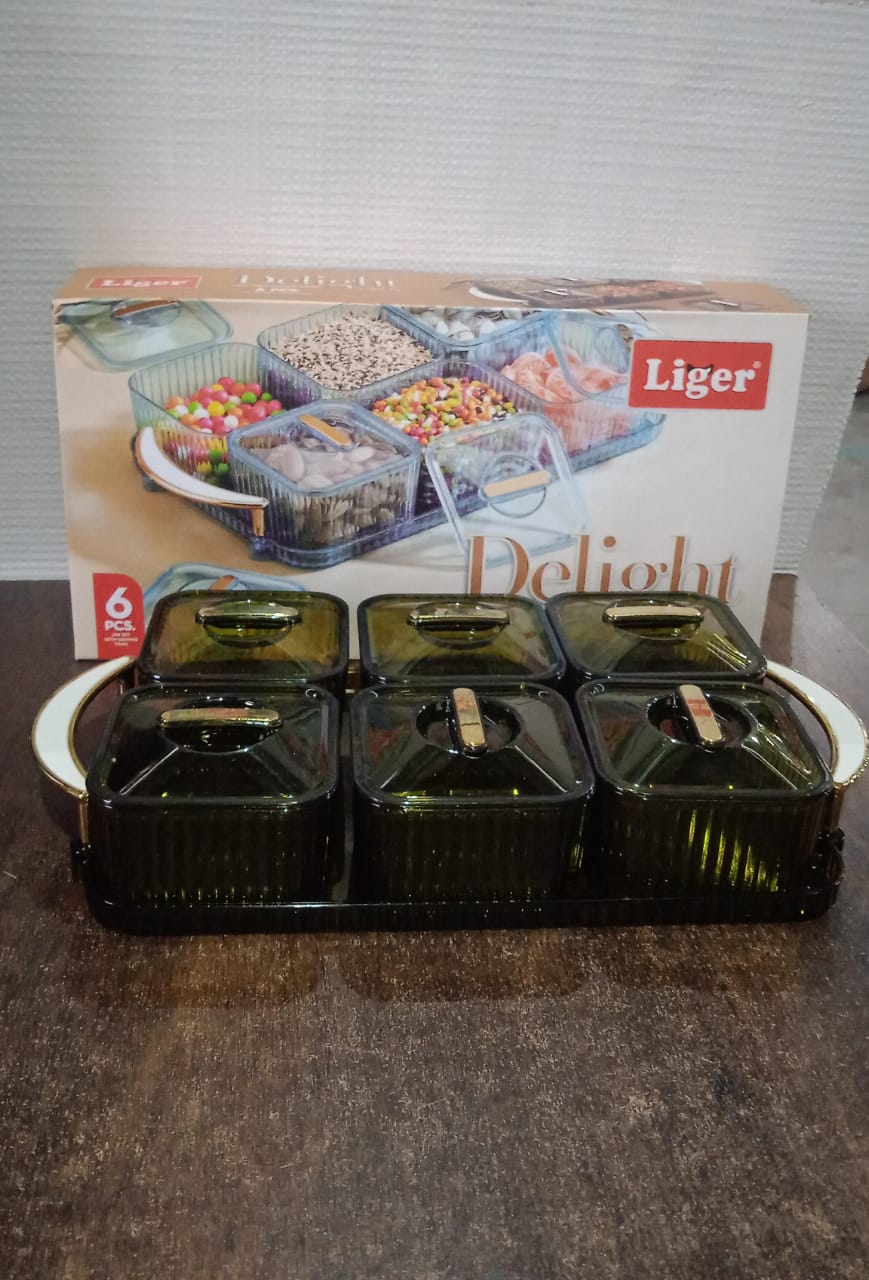 Liger Multipurpose Transparent Spice Jar Set with Tray and Lids 400ML Approx (6 Pc)