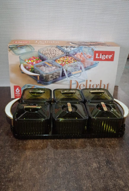 Liger Multipurpose Transparent Spice Jar Set with Tray and Lids 400ML Approx (6 Pc)