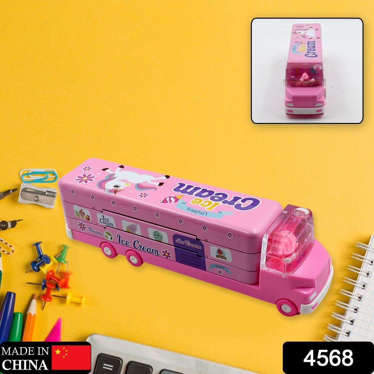 Double Decker Magic Truck Compass Multi Level Metal Pencil Case