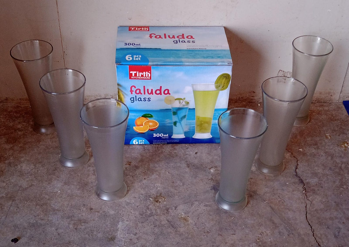 High Quality Faluda, ice cream, Juicer and Water Glasses Set of 6 Transparent, Drinking Water Glasses Stylish Glasses for Faluda, Water, Juice, Glass Set of 6 Pcs (Plastic 300 ML Approx)