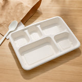 5-Compartment Rectangle Lunch Compostable Bagasse Plate – 10 Pcs Pack