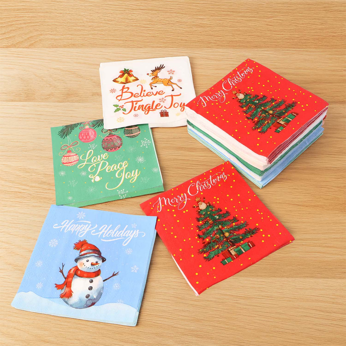 200 Pc Premium Festive Design Paper Napkins 10x10 Inch (26x26 cm)