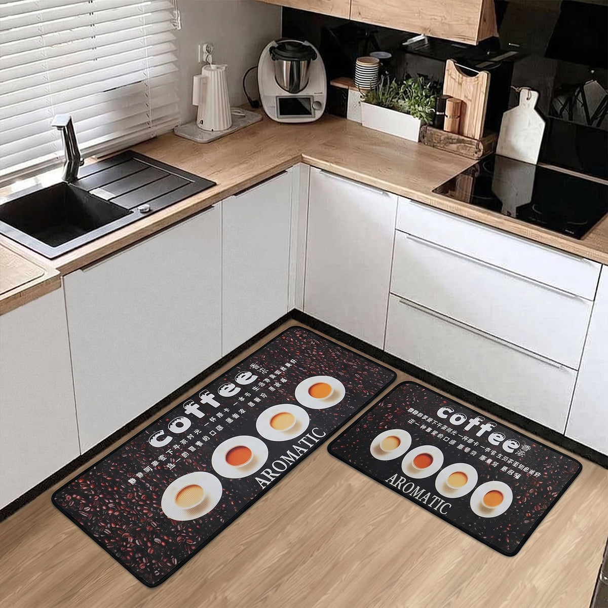 Printed Anti Slip Floor Mat Set (2 Pc, Mix Design & Size)