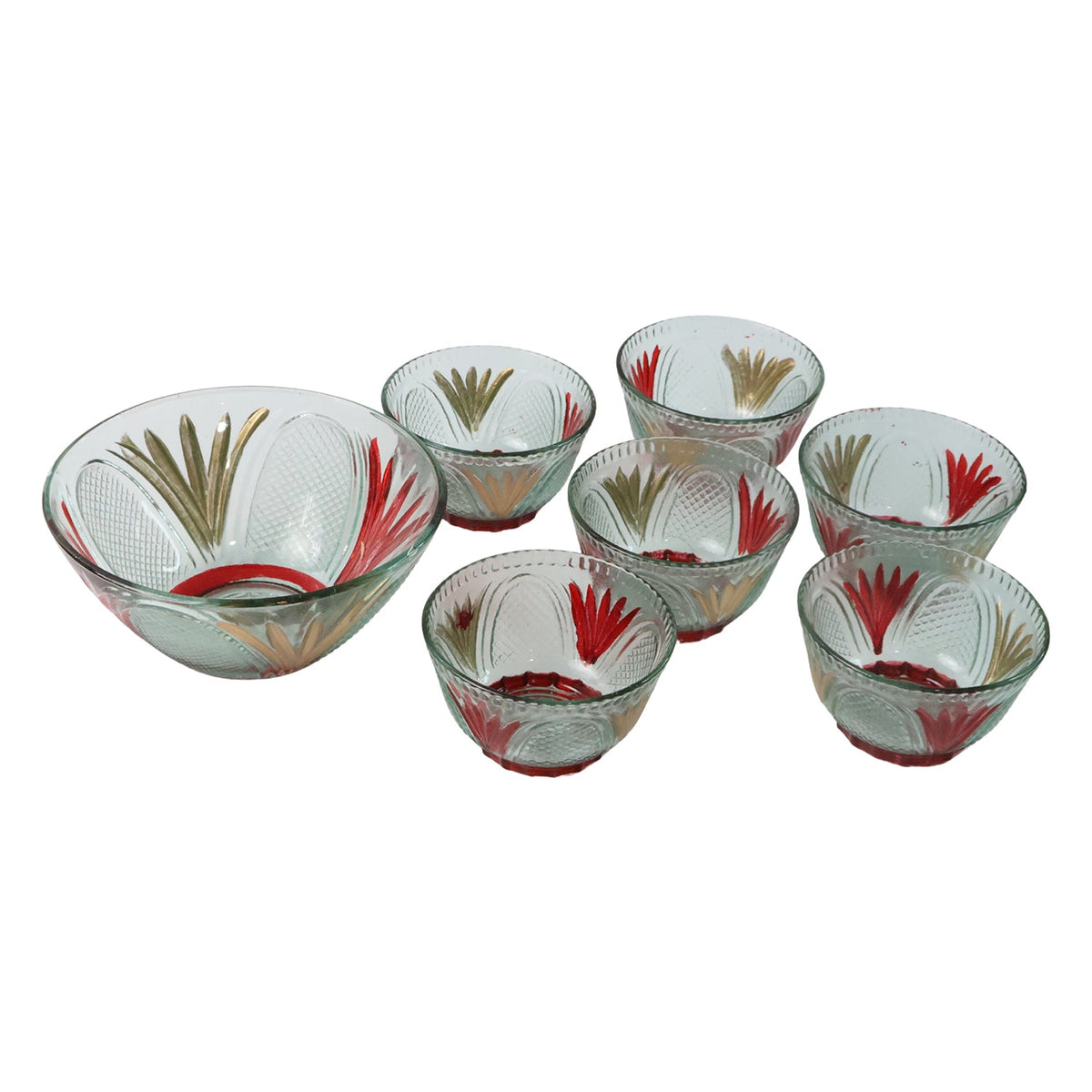 Rose glass Multipurpose Pudding / Dessert / Ice Cream Bowl Set for Home use, Home & Kitchen Serving Bowl for Sundae, Sweets, Snacks, Fruit, Pudding, Nuts or Dip, Serving Bowls 6 Medium & 1 Big Bowl (Set of 7 pc)