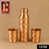 Diamond Cut Copper Water Bottle 2 Glasses with Gift Box (3 Pcs Set)