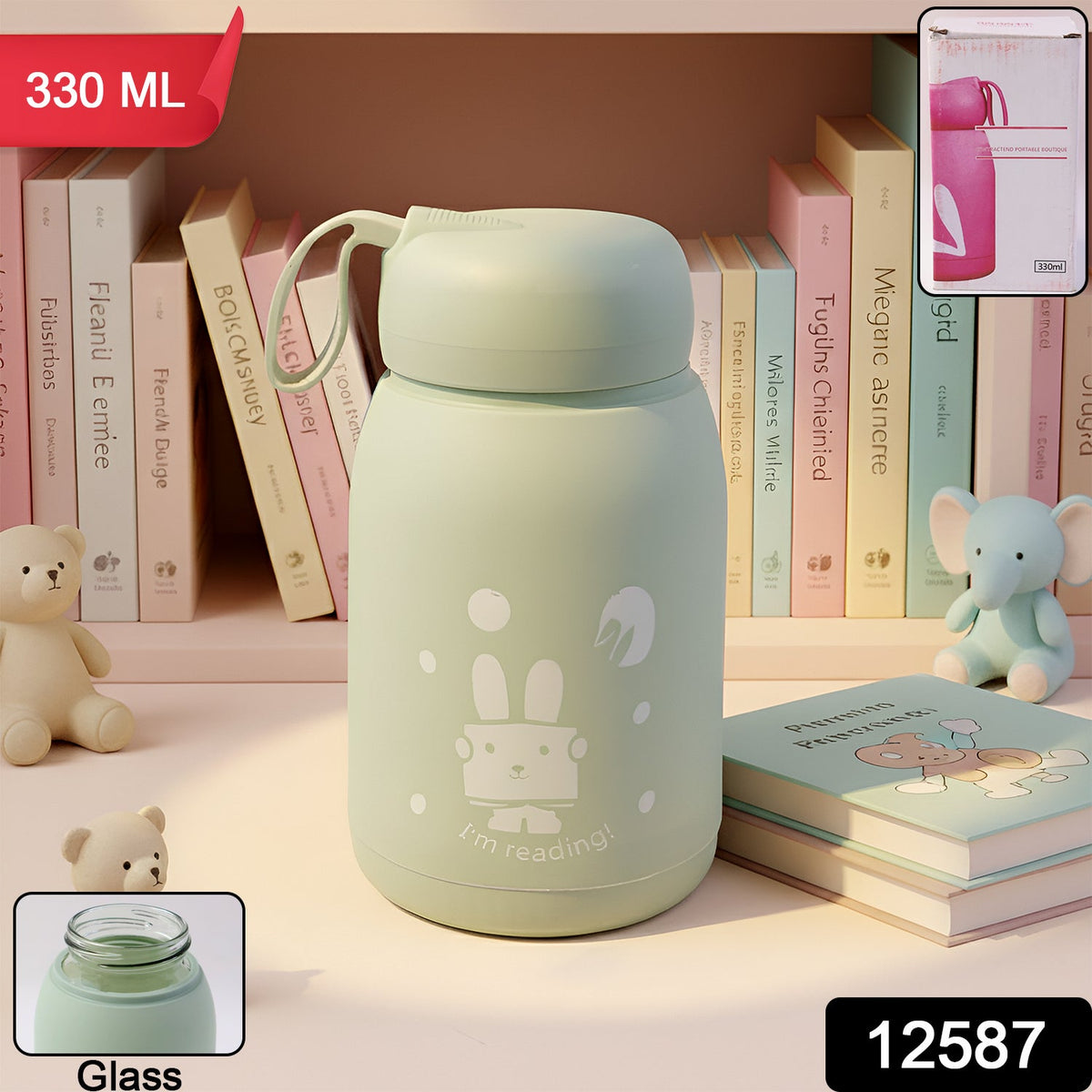 Cute Rabbit Printed Portable Insulated Water Bottle (330ML / 1 Pc)