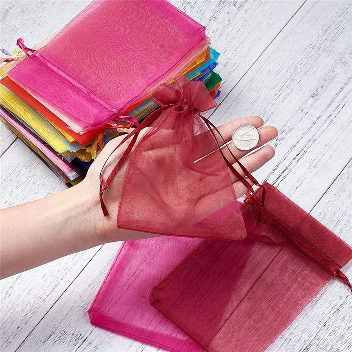 Organza Drawstring Gift Bags – Small Mesh Pouches for Weddings (50 Pcs)